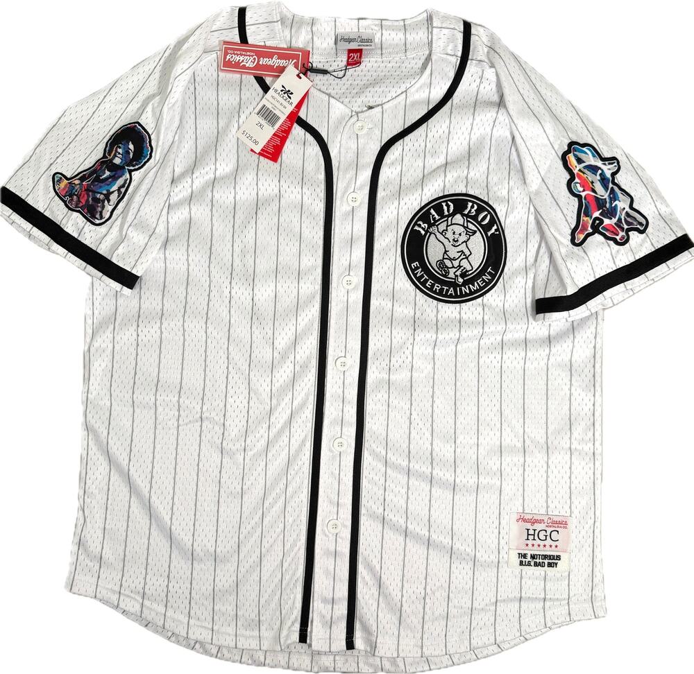 Headgear Classics Bad Boy Notorious B.I.G White Pinstripe Baseball Jersey - 2XL